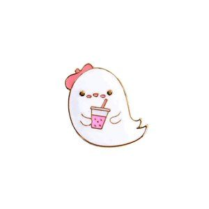 Kawaii Pastel Bubble Tea Ghost Enamel Pin